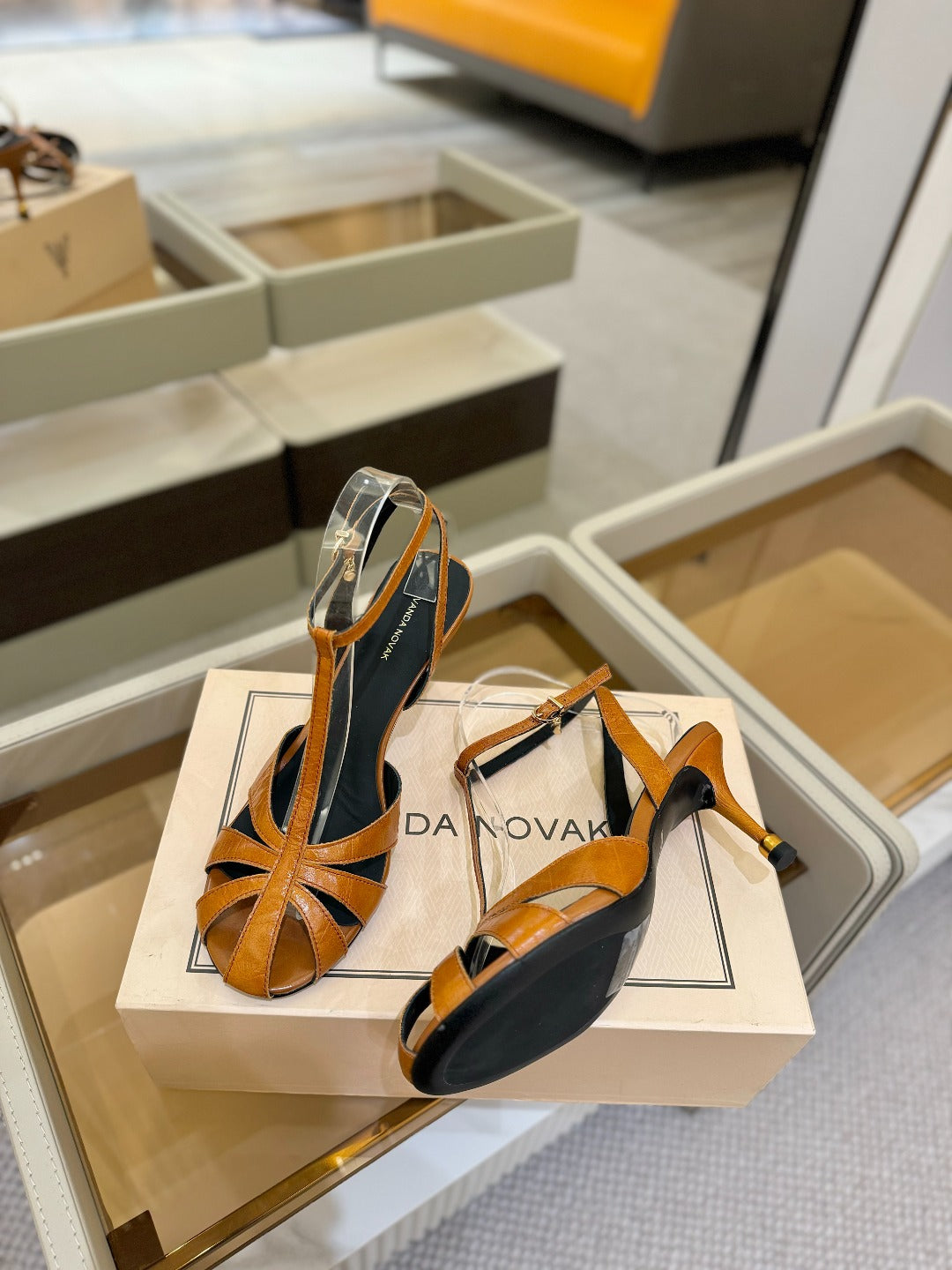 HIGH SANDALS 75 MM IN CINNAMON BROWN CALFSKIN - 34