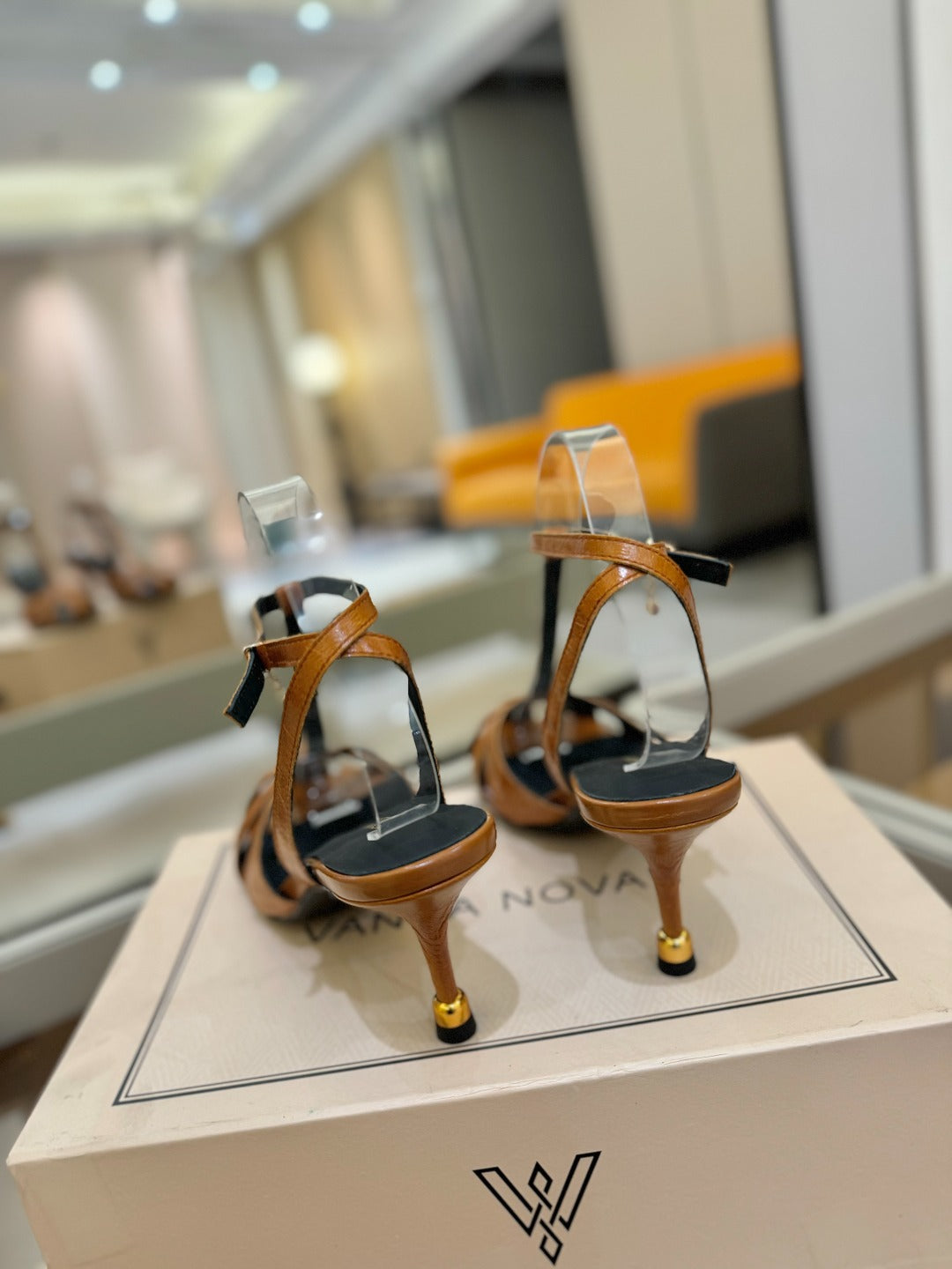HIGH SANDALS 75 MM IN CINNAMON BROWN CALFSKIN - 34
