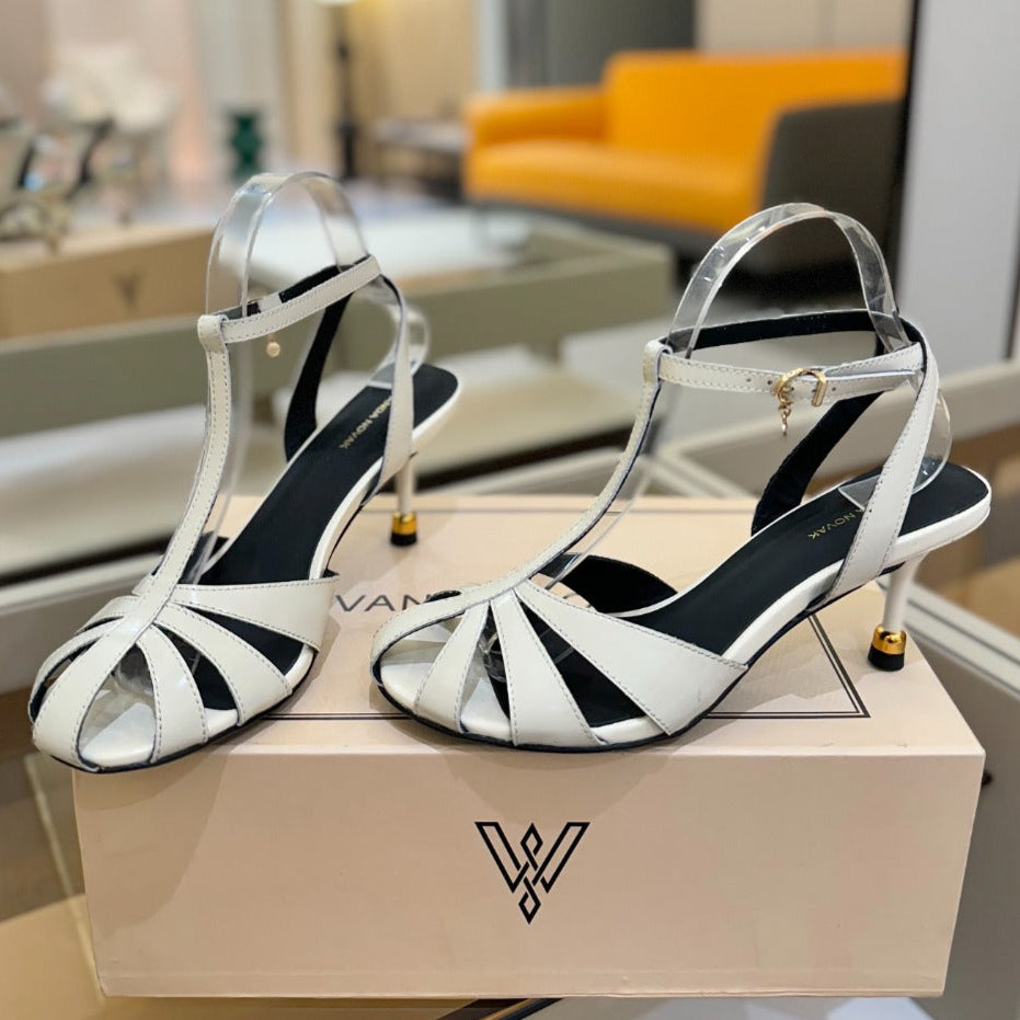HIGH SANDALS 75 MM IN WHITE CALFSKIN - 34