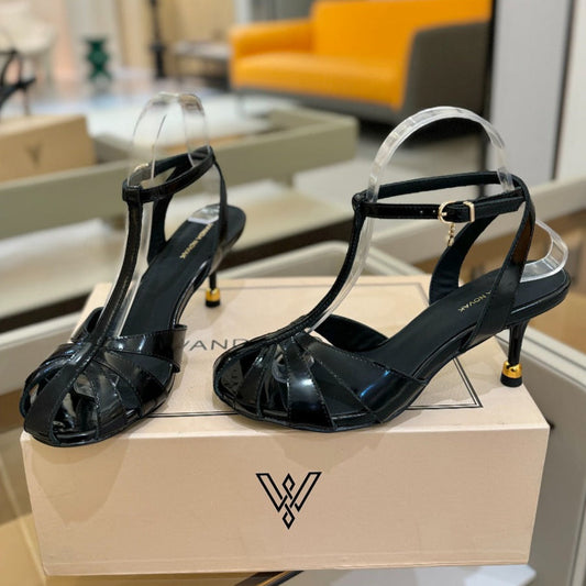 HIGH SANDALS 75 MM IN BLACK PATENT CALFSKIN - 34
