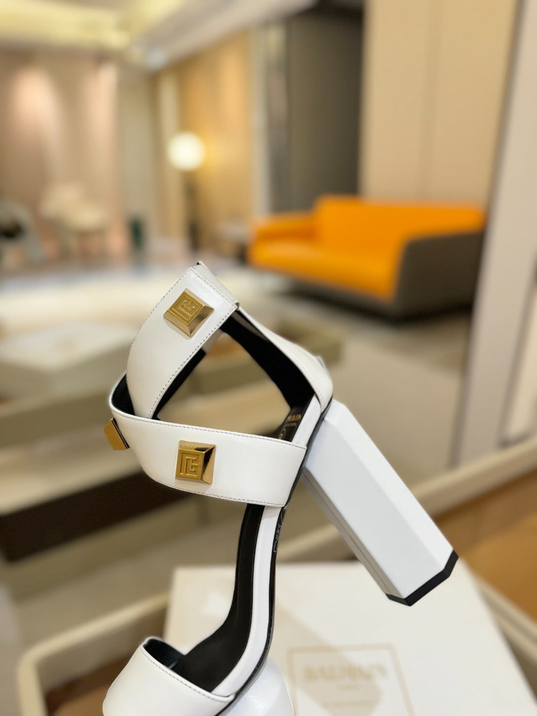 BALMAIN 25S WEDGE HEELS 105MM IN WHITE CALFSKIN GOLD HARDWARE - 36