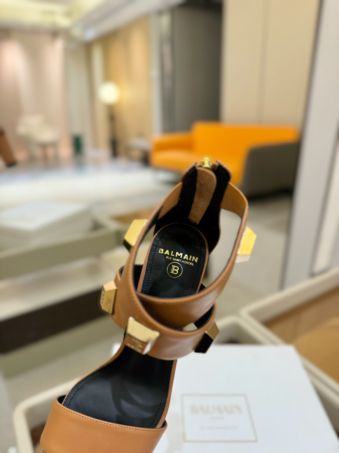 BALMAIN 25S WEDGE HEELS 105MM IN DARK BROWN CALFSKIN GOLD HARDWARE - 36