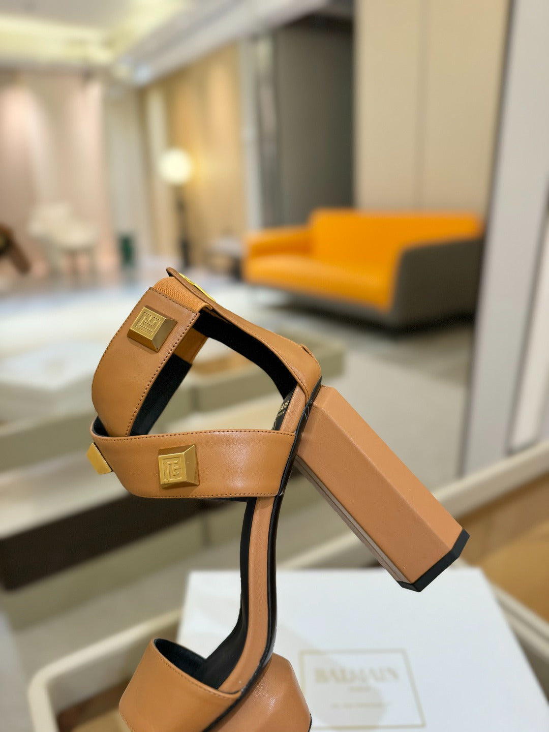 BALMAIN 25S WEDGE HEELS 105MM IN DARK BROWN CALFSKIN GOLD HARDWARE - 36