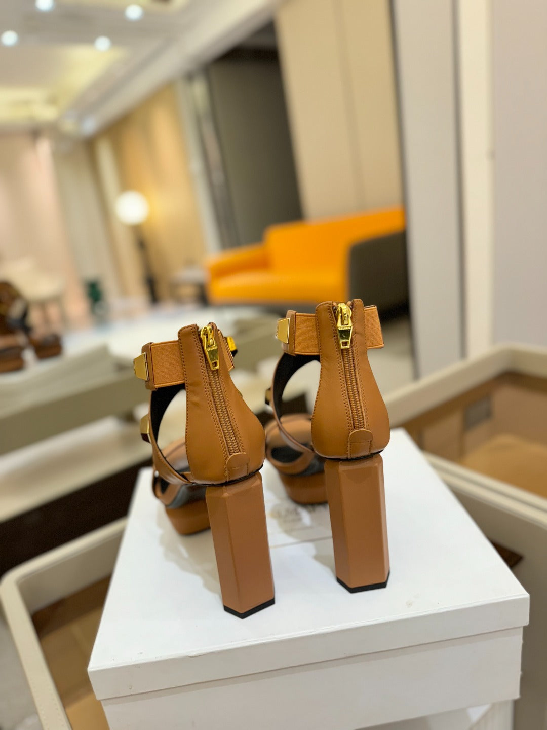 BALMAIN 25S WEDGE HEELS 105MM IN DARK BROWN CALFSKIN GOLD HARDWARE - 36