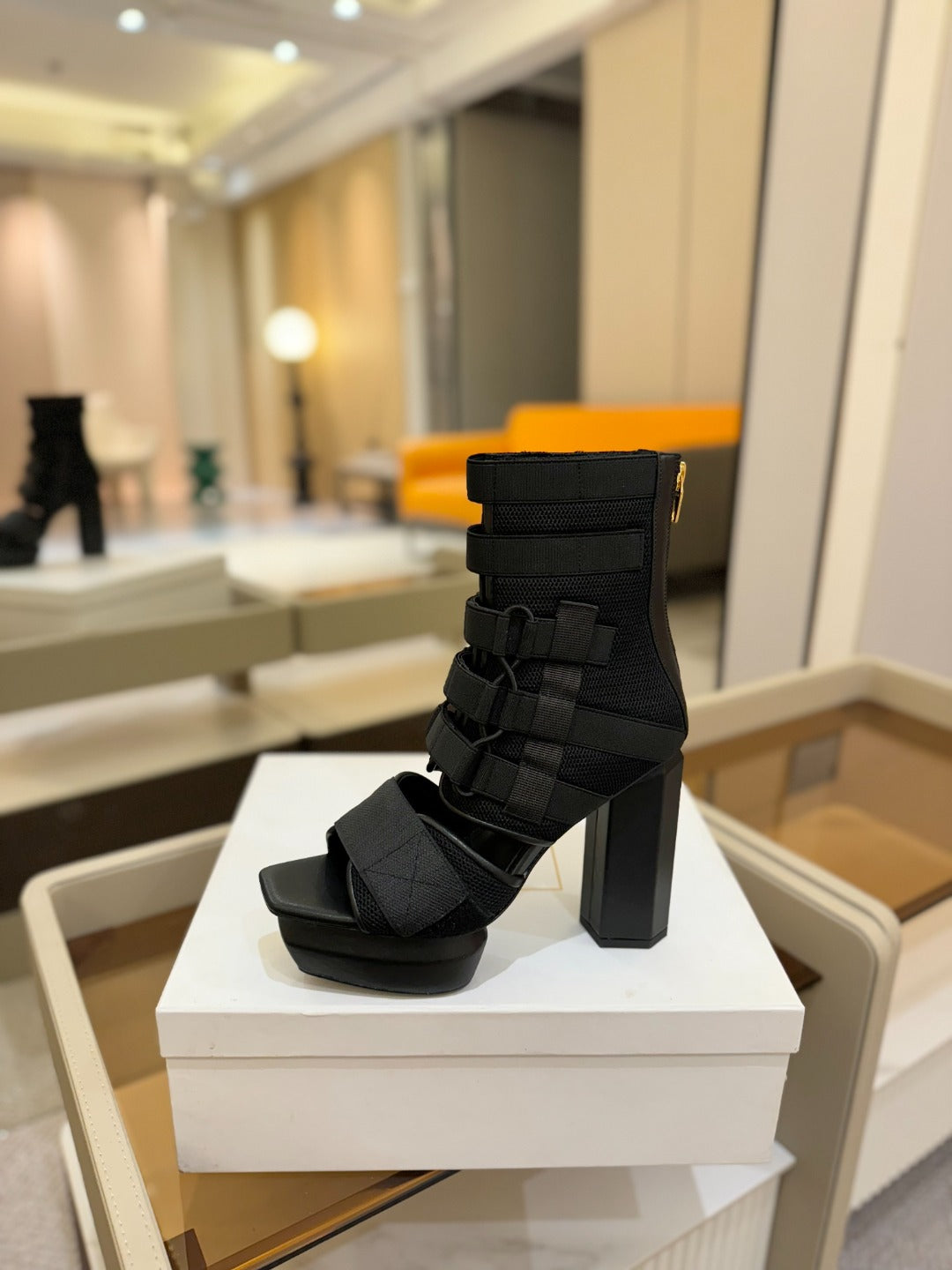 BALMAIN 25S UMA SANDALS 105MM IN BLACK VELCRO AND MESH - 36