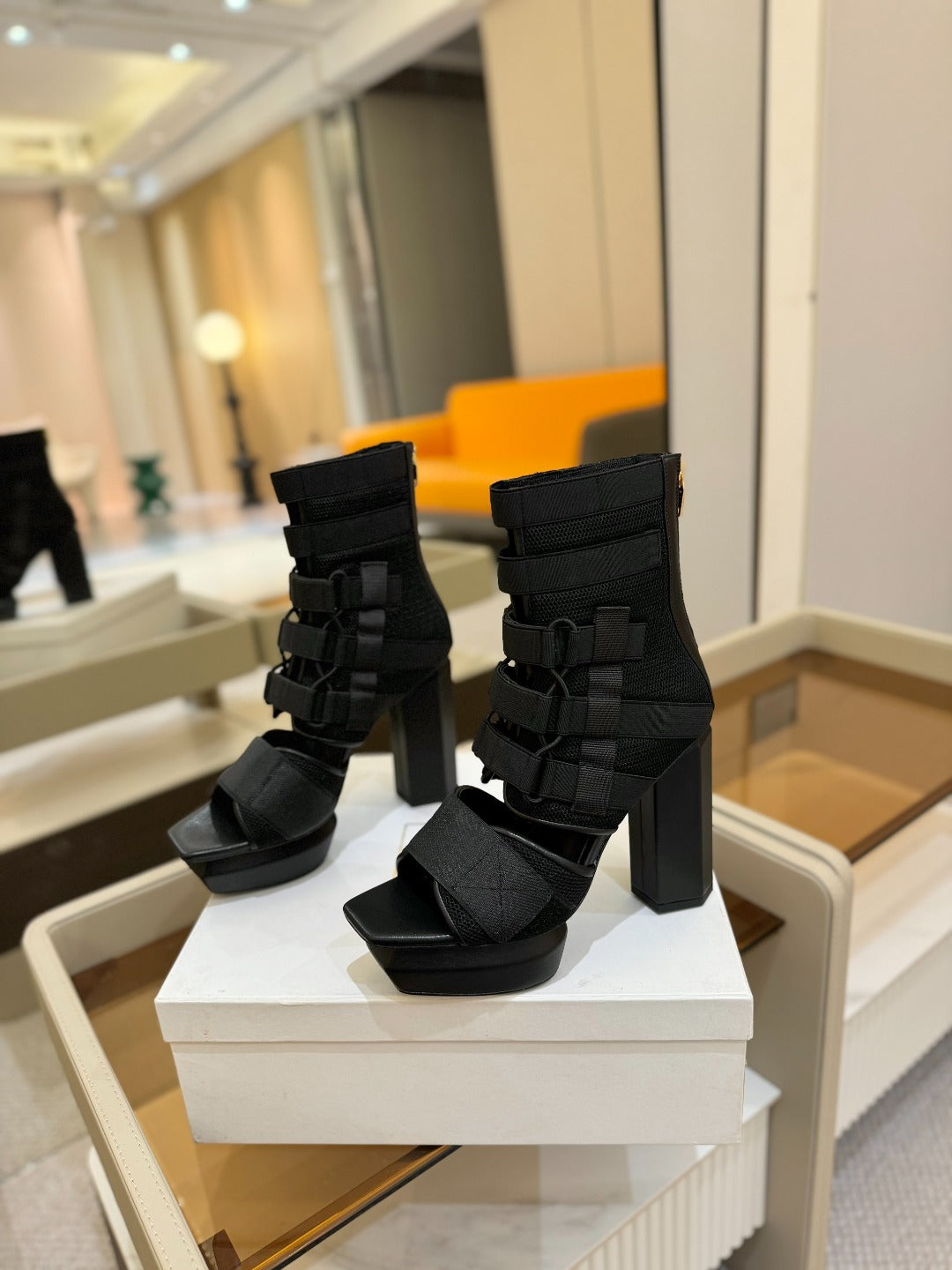 BALMAIN 25S UMA SANDALS 105MM IN BLACK VELCRO AND MESH - 36