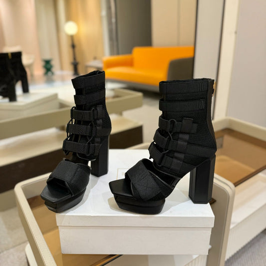 BALMAIN 25S UMA SANDALS 105MM IN BLACK VELCRO AND MESH - 36