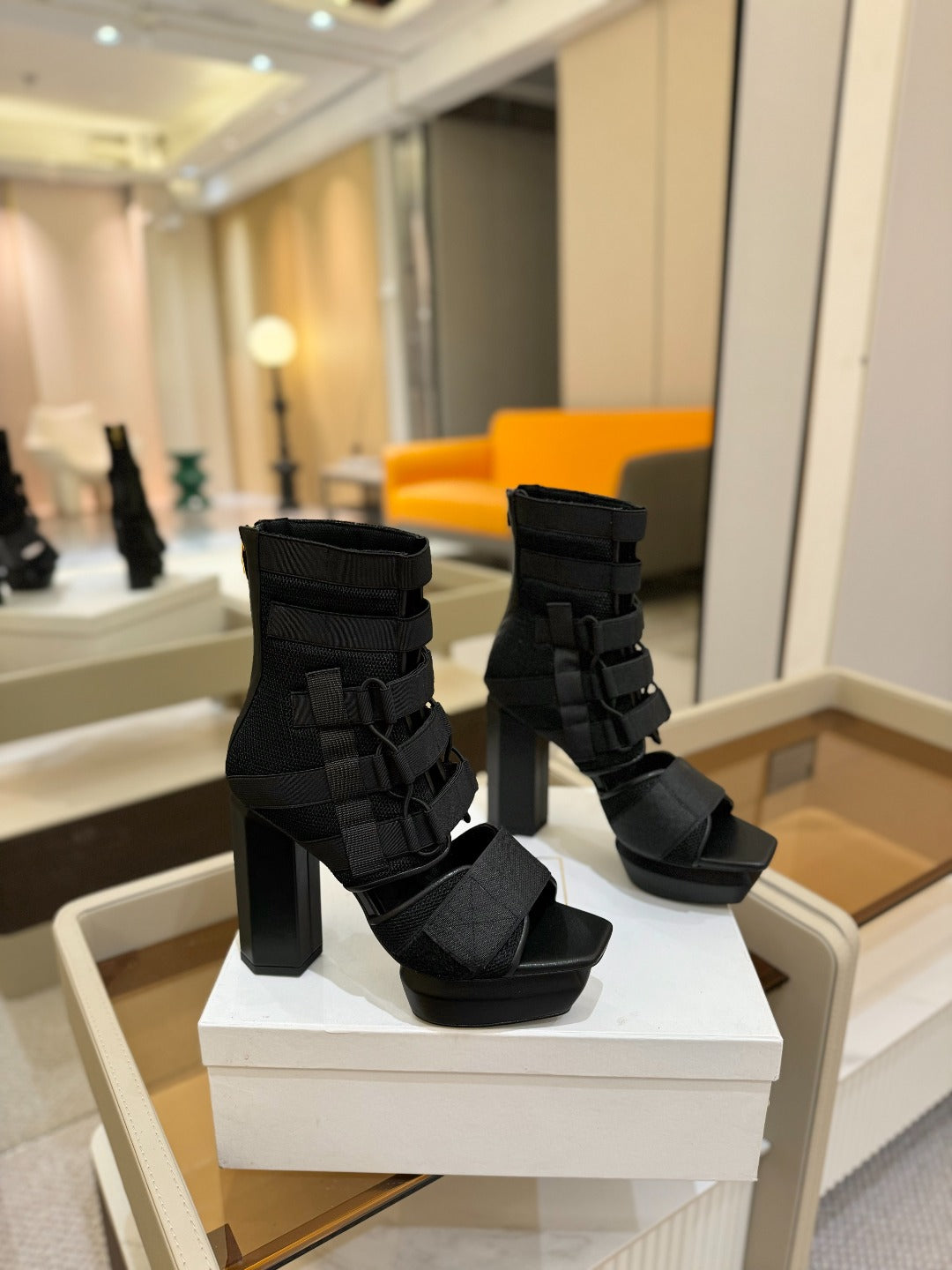 BALMAIN 25S UMA SANDALS 105MM IN BLACK VELCRO AND MESH - 36