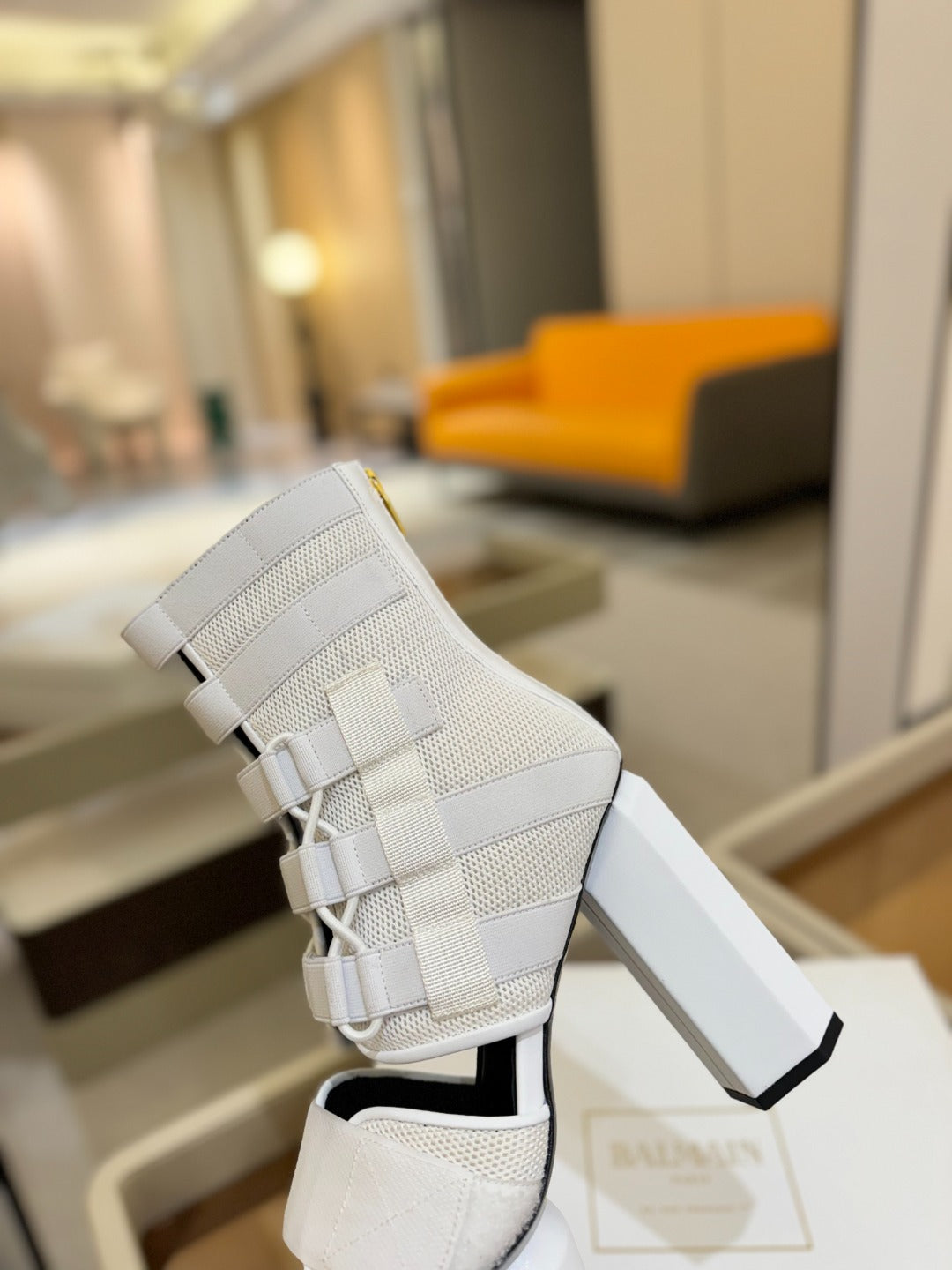 BALMAIN 25S UMA SANDALS 105MM IN WHITE VELCRO AND MESH - 36