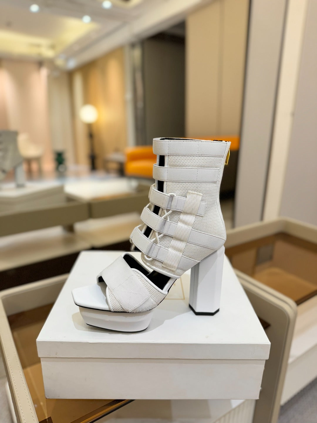 BALMAIN 25S UMA SANDALS 105MM IN WHITE VELCRO AND MESH - 36