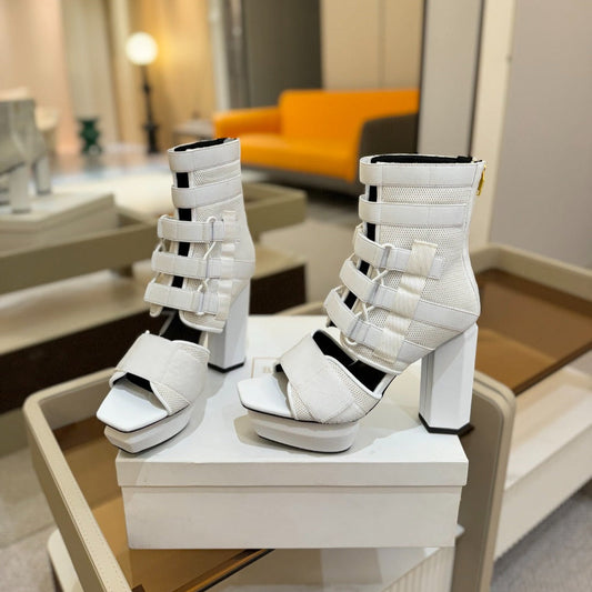 BALMAIN 25S UMA SANDALS 105MM IN WHITE VELCRO AND MESH - 36