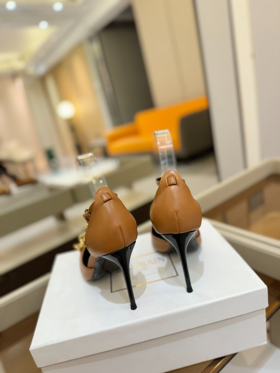 BALMAIN 25S SYNC STILETTOS WITH POINTED TOE 95MM IN DARK BROWN CALFSKIN - 36
