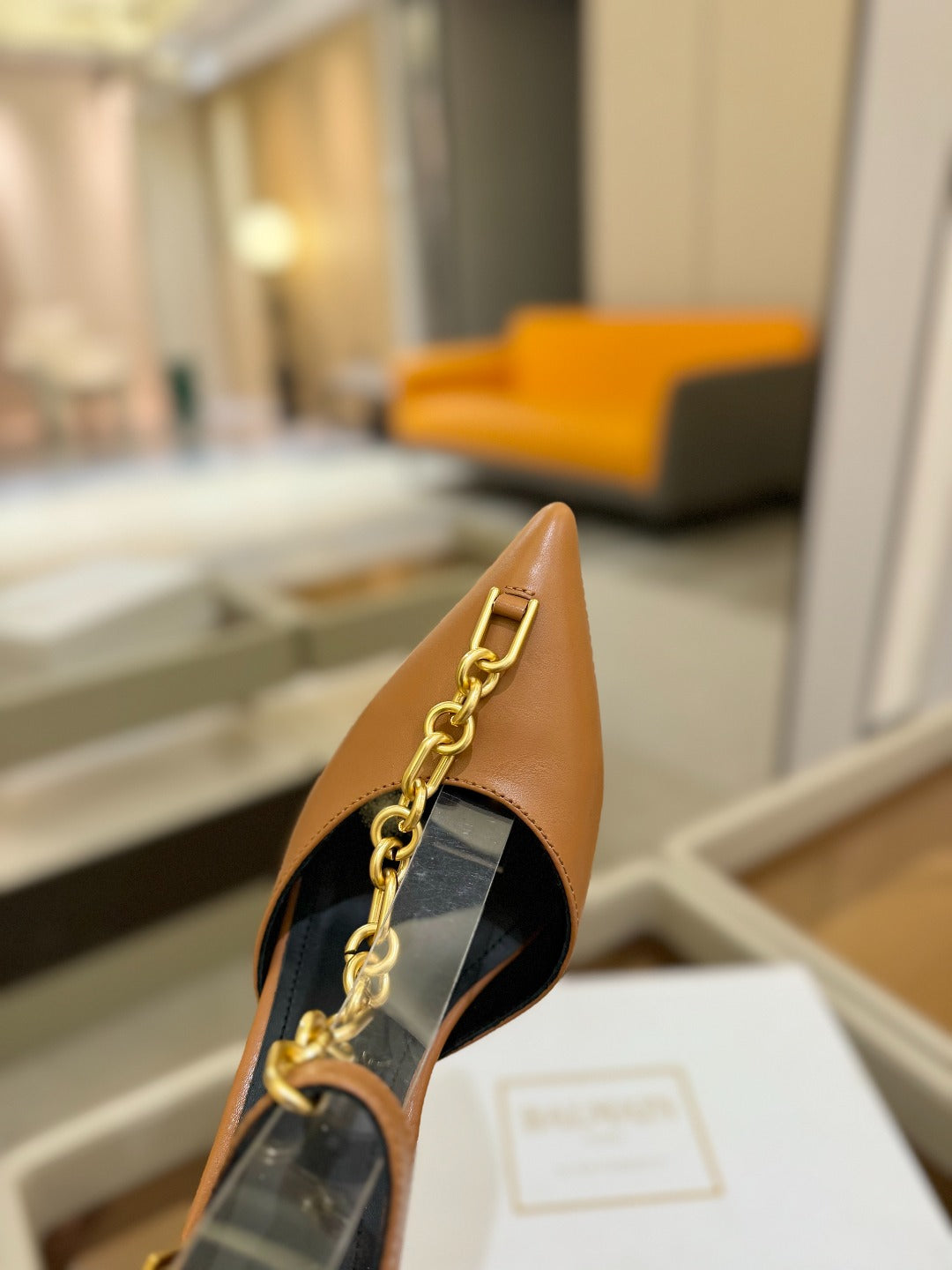 BALMAIN 25S SYNC STILETTOS WITH POINTED TOE 95MM IN DARK BROWN CALFSKIN - 36