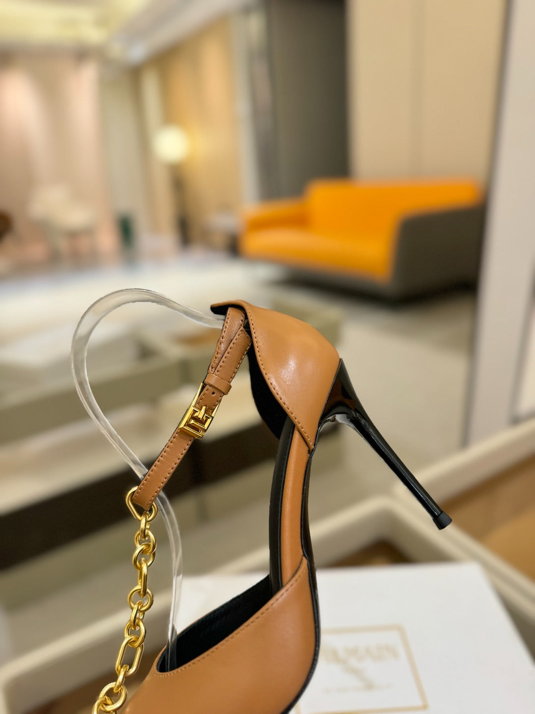 BALMAIN 25S SYNC STILETTOS WITH POINTED TOE 95MM IN DARK BROWN CALFSKIN - 36