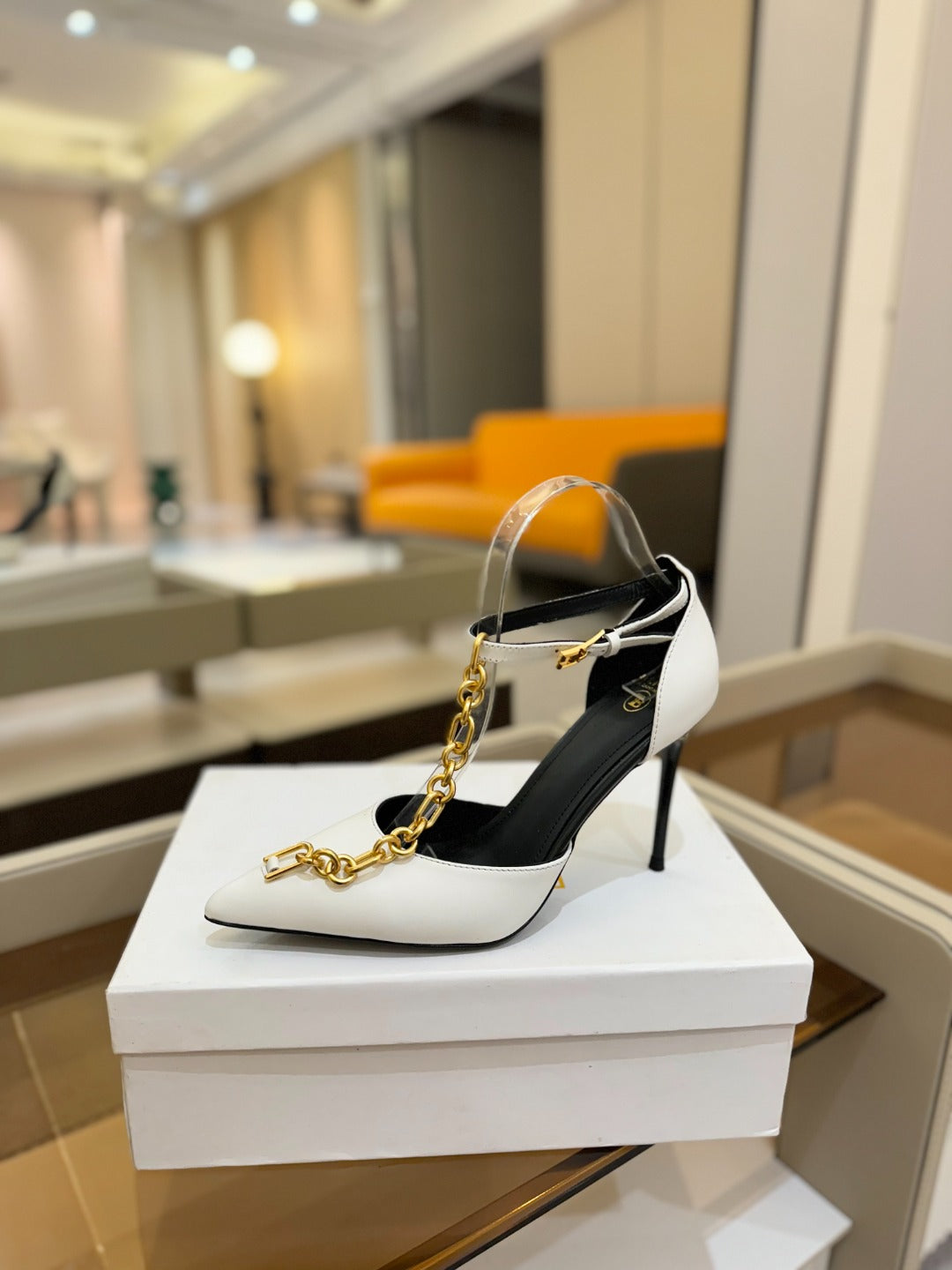BALMAIN 25S SYNC STILETTOS WITH POINTED TOE 95MM IN WHITE CALFSKIN - 36