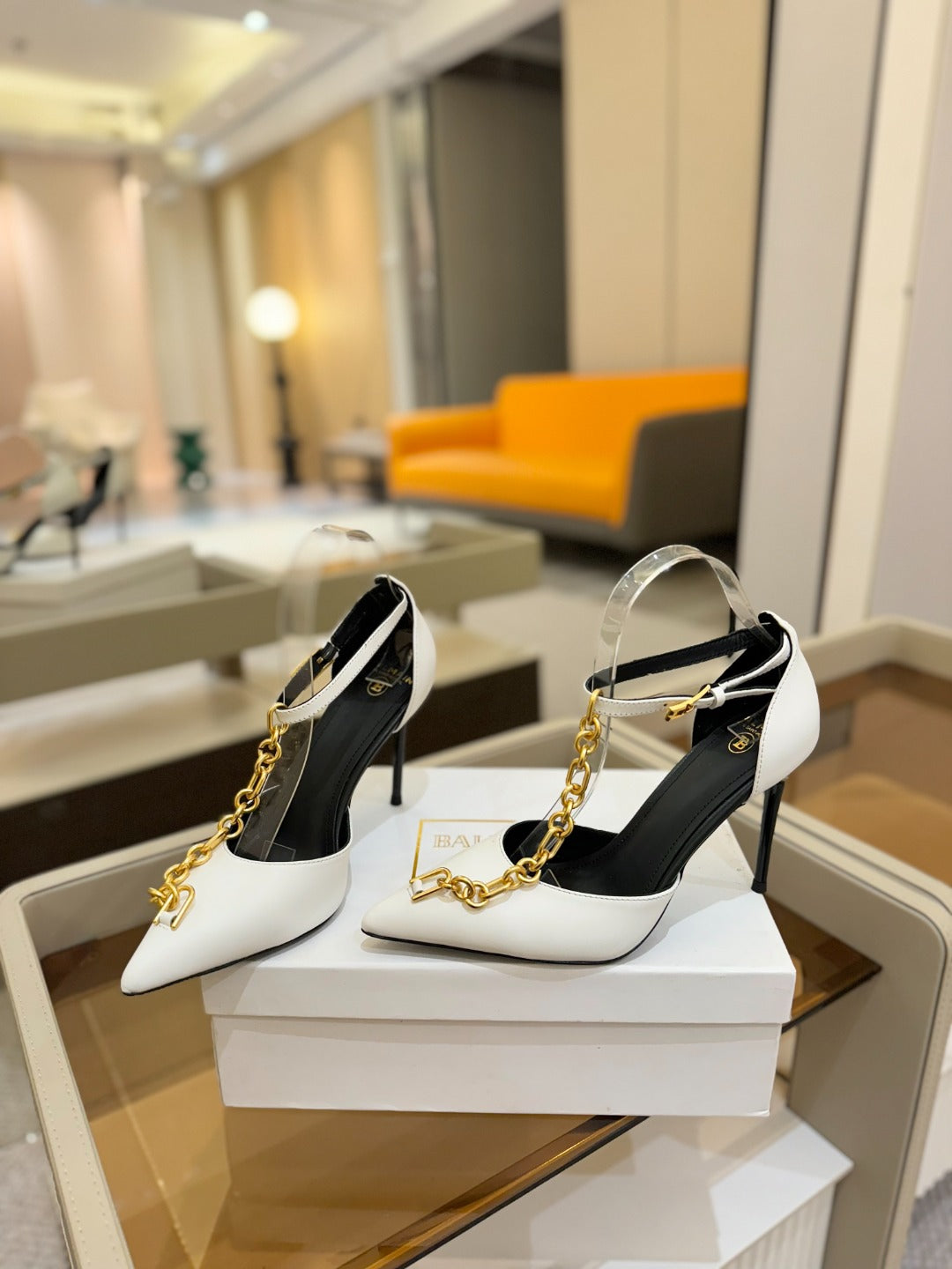 BALMAIN 25S SYNC STILETTOS WITH POINTED TOE 95MM IN WHITE CALFSKIN - 36