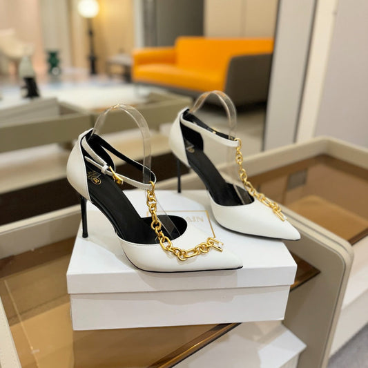 BALMAIN 25S SYNC STILETTOS WITH POINTED TOE 95MM IN WHITE CALFSKIN - 36