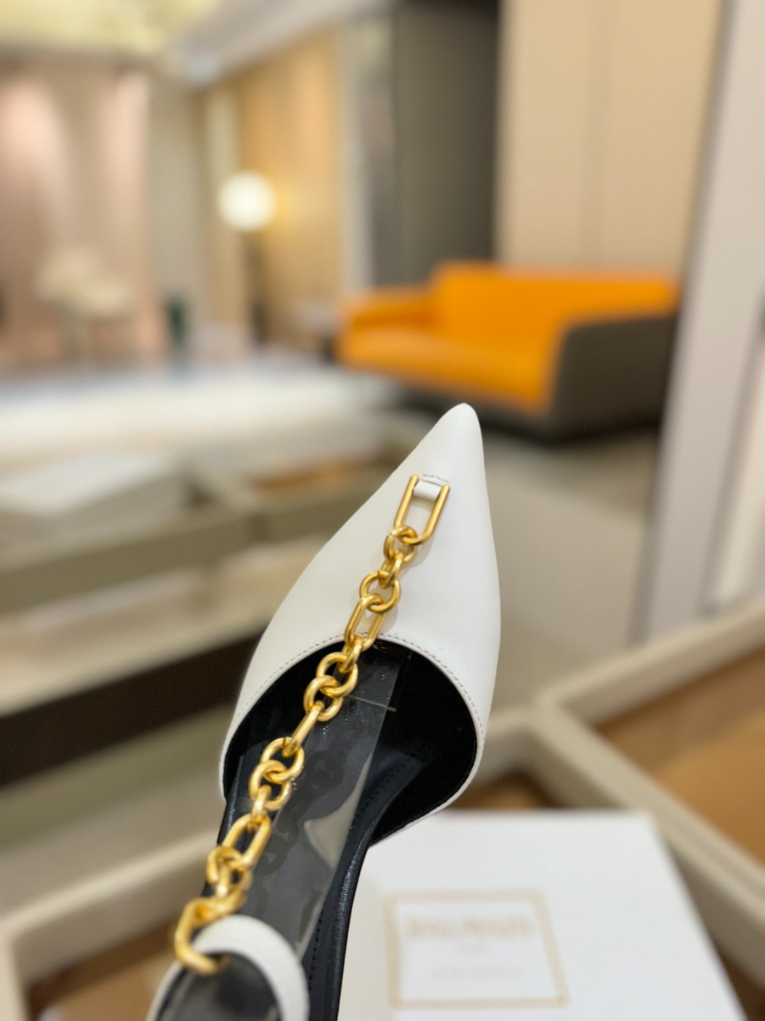 BALMAIN 25S SYNC STILETTOS WITH POINTED TOE 95MM IN WHITE CALFSKIN - 36