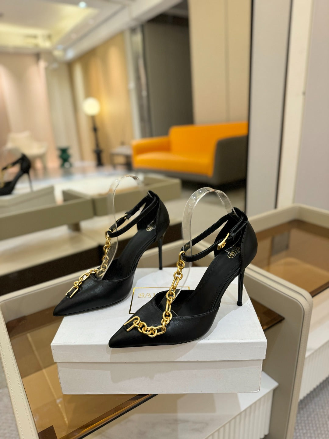 BALMAIN 25S SYNC STILETTOS WITH POINTED TOE 95MM IN BLACK CALFSKIN - 36