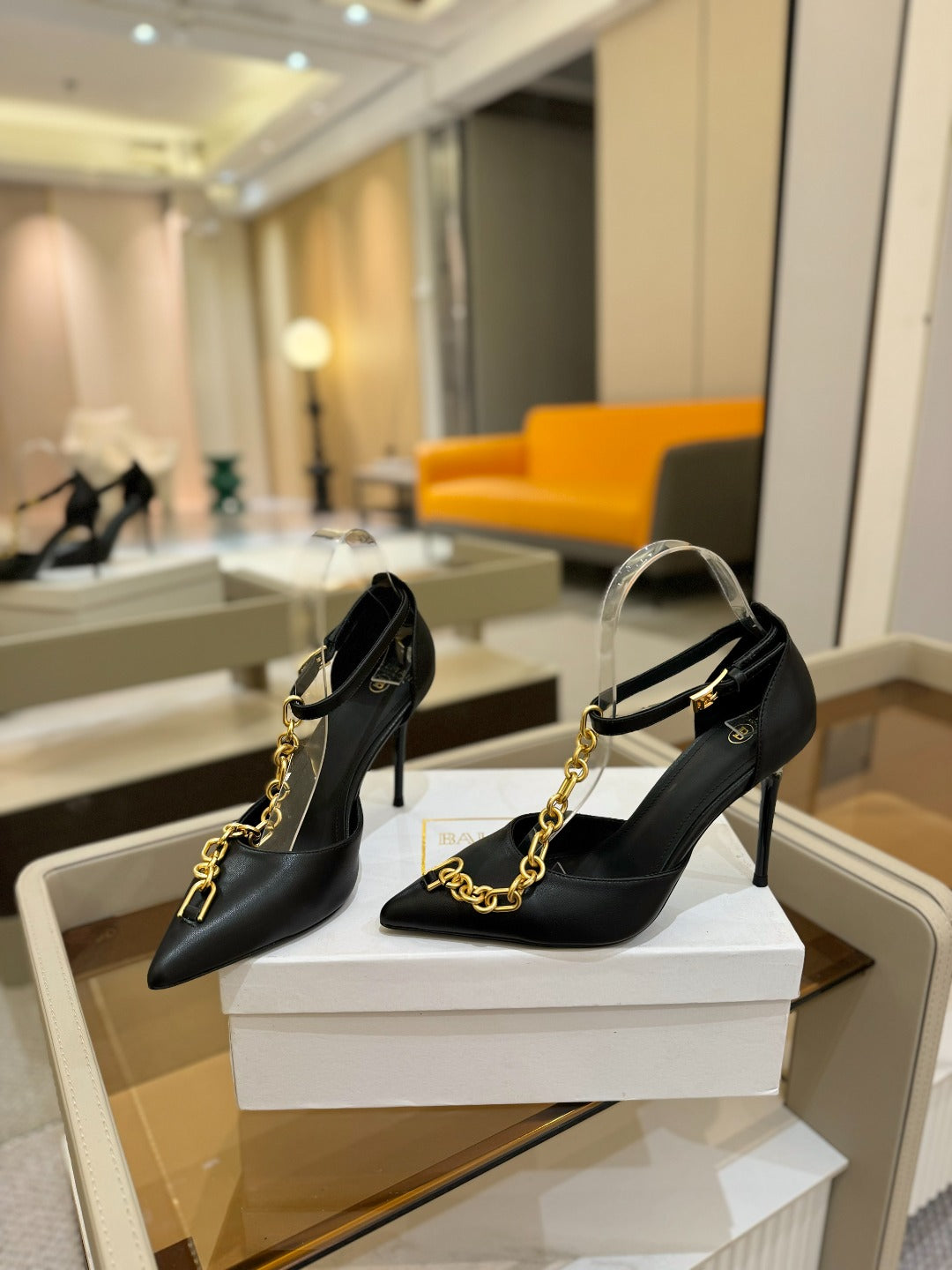 BALMAIN 25S SYNC STILETTOS WITH POINTED TOE 95MM IN BLACK CALFSKIN - 36