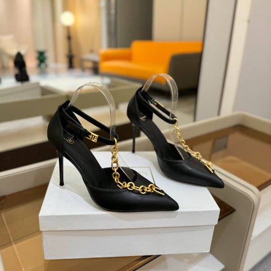 BALMAIN 25S SYNC STILETTOS WITH POINTED TOE 95MM IN BLACK CALFSKIN - 36