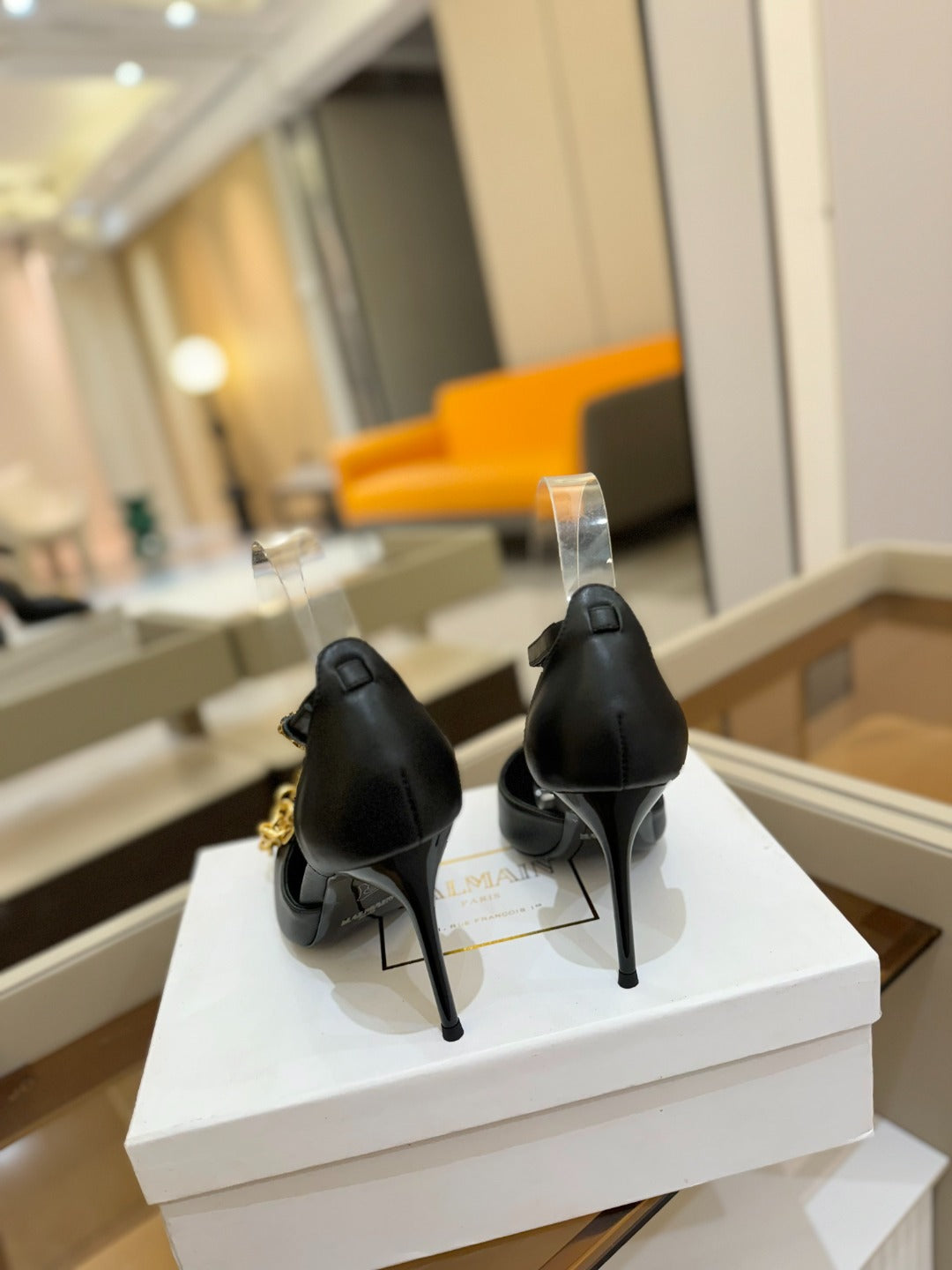 BALMAIN 25S SYNC STILETTOS WITH POINTED TOE 95MM IN BLACK CALFSKIN - 36