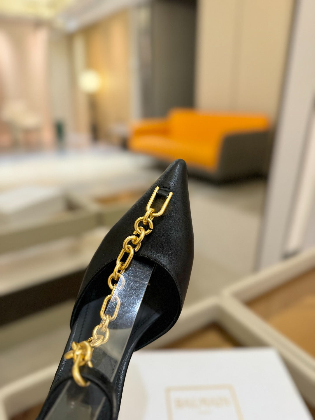 BALMAIN 25S SYNC STILETTOS WITH POINTED TOE 95MM IN BLACK CALFSKIN - 36