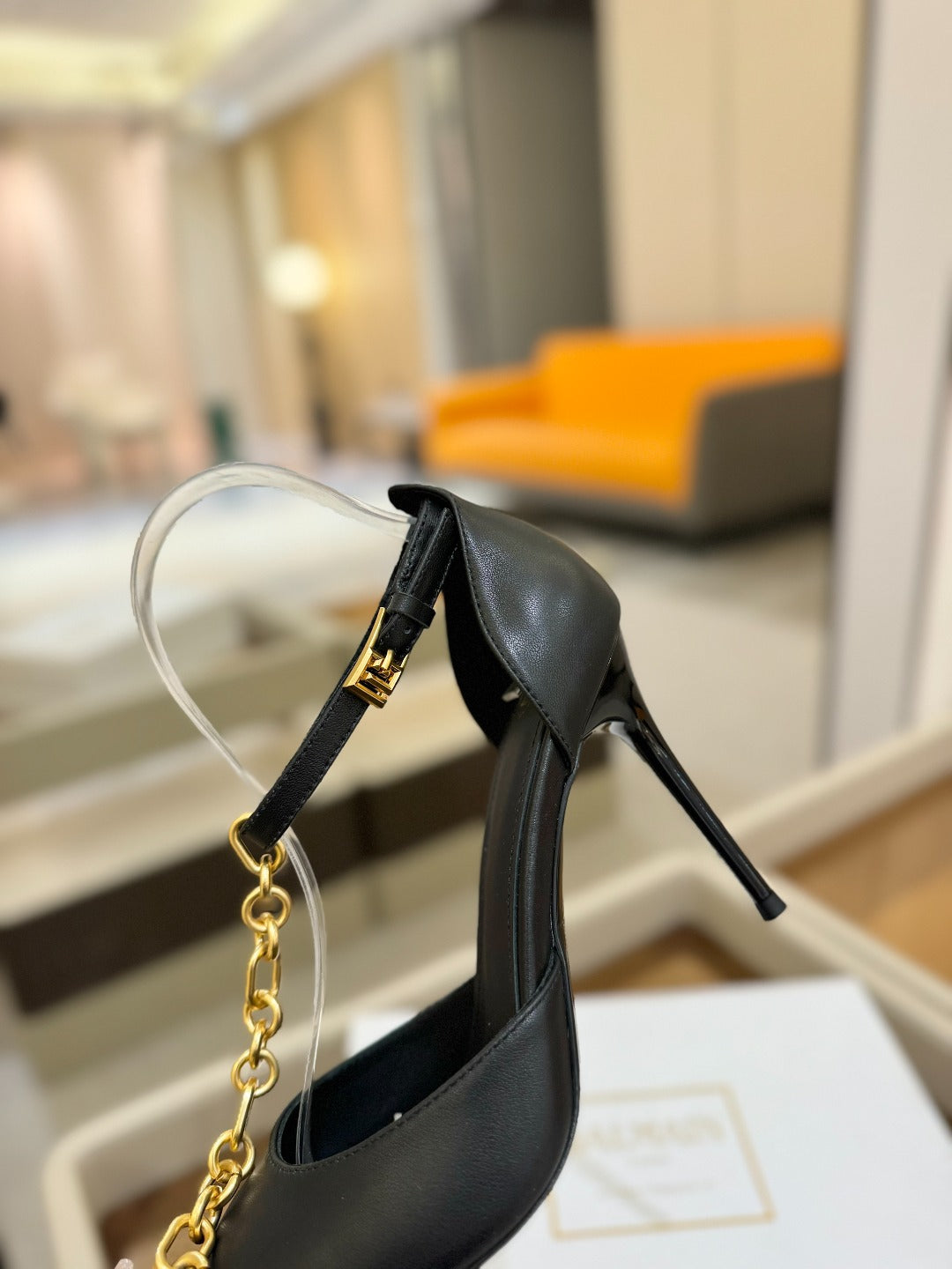 BALMAIN 25S SYNC STILETTOS WITH POINTED TOE 95MM IN BLACK CALFSKIN - 36