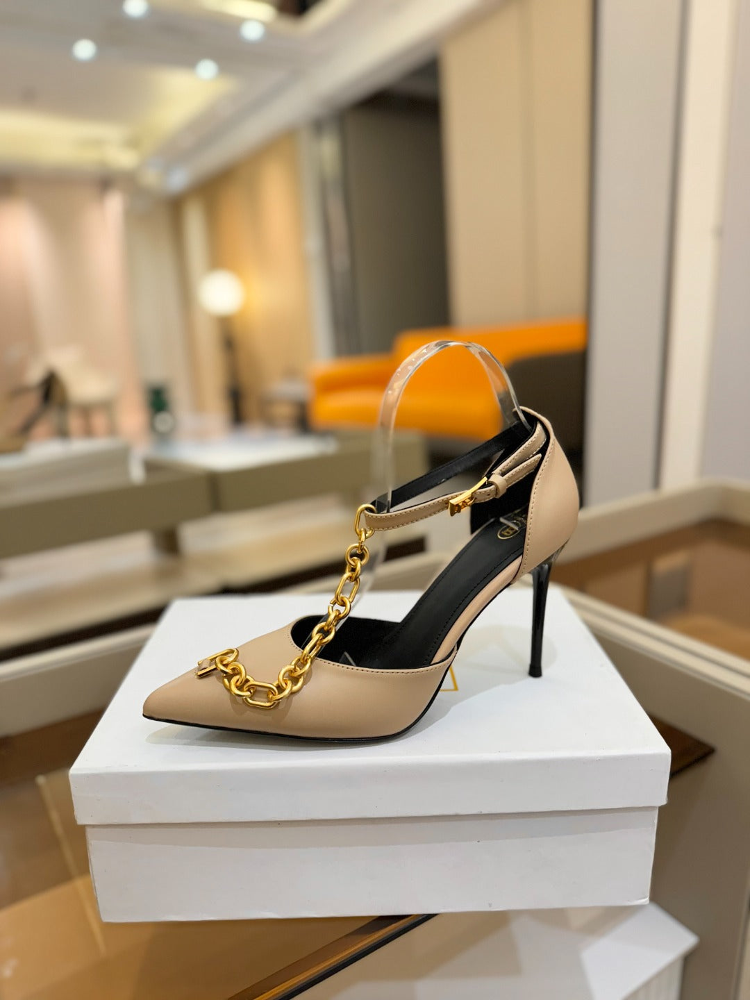 BALMAIN 25S SYNC STILETTOS WITH POINTED TOE 95MM IN BEIGE CALFSKIN - 36