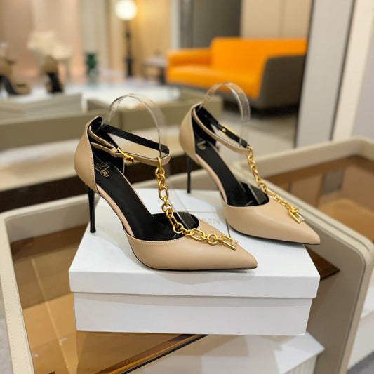BALMAIN 25S SYNC STILETTOS WITH POINTED TOE 95MM IN BEIGE CALFSKIN - 36