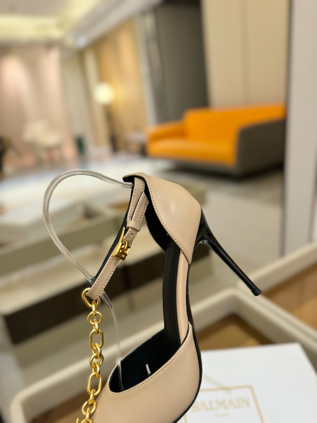 BALMAIN 25S SYNC STILETTOS WITH POINTED TOE 95MM IN BEIGE CALFSKIN - 36