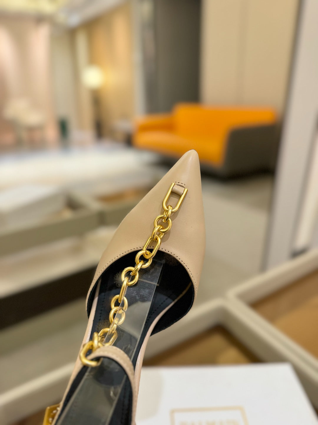 BALMAIN 25S SYNC STILETTOS WITH POINTED TOE 95MM IN BEIGE CALFSKIN - 36