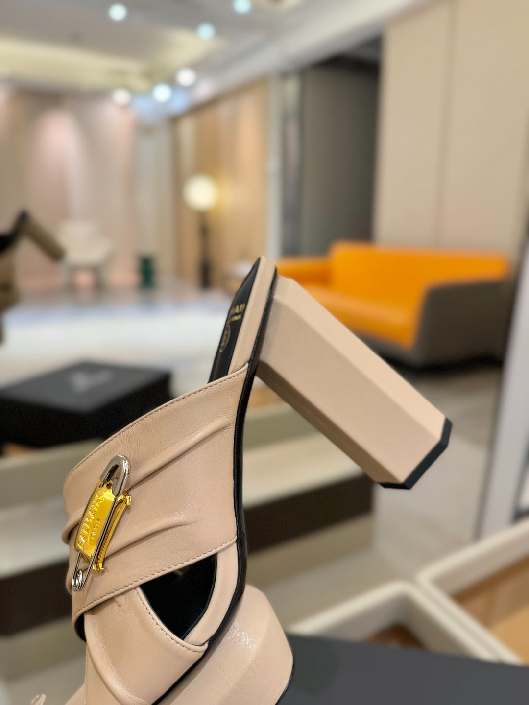 BALMAIN 25S WEDGE HEEL SANDALS 100MM IN NUDE CALFSKIN - 36