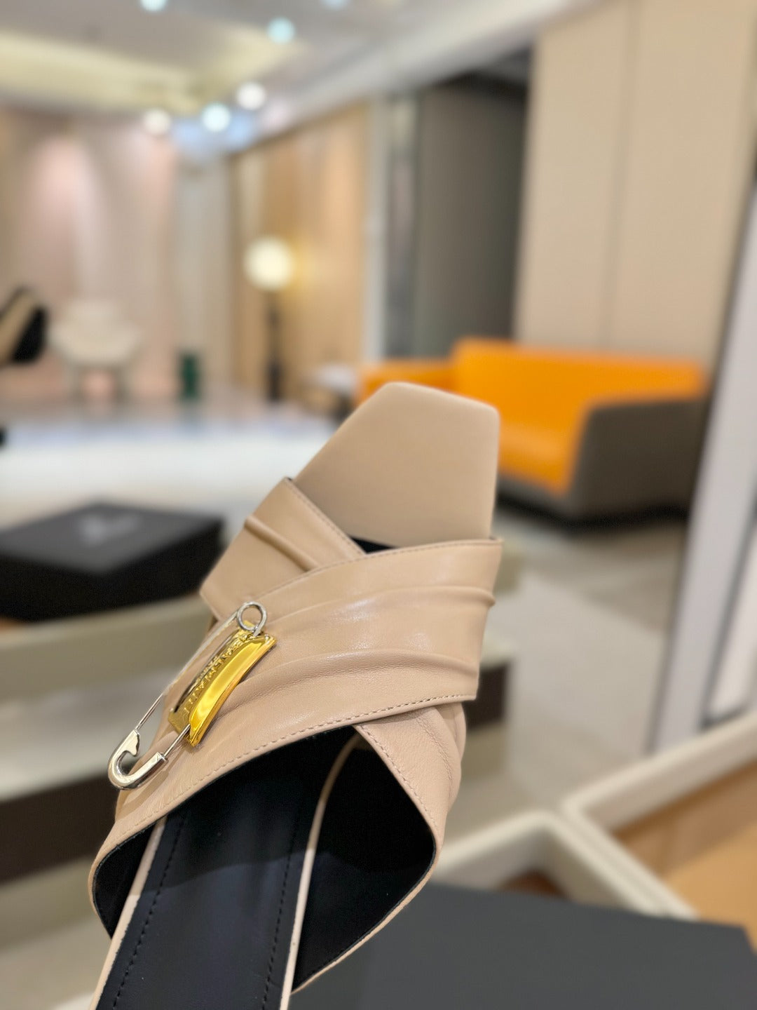 BALMAIN 25S WEDGE HEEL SANDALS 100MM IN NUDE CALFSKIN - 36