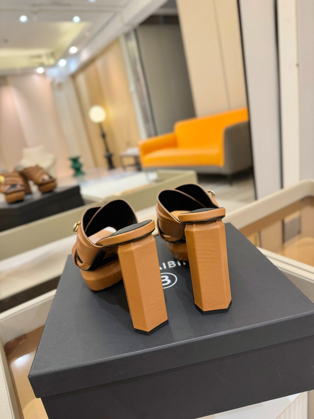 BALMAIN 25S WEDGE HEEL SANDALS 100MM IN BROWN CALFSKIN - 36