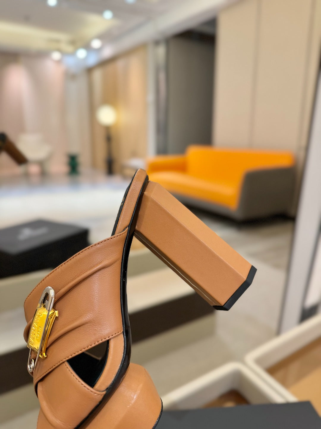 BALMAIN 25S WEDGE HEEL SANDALS 100MM IN BROWN CALFSKIN - 36