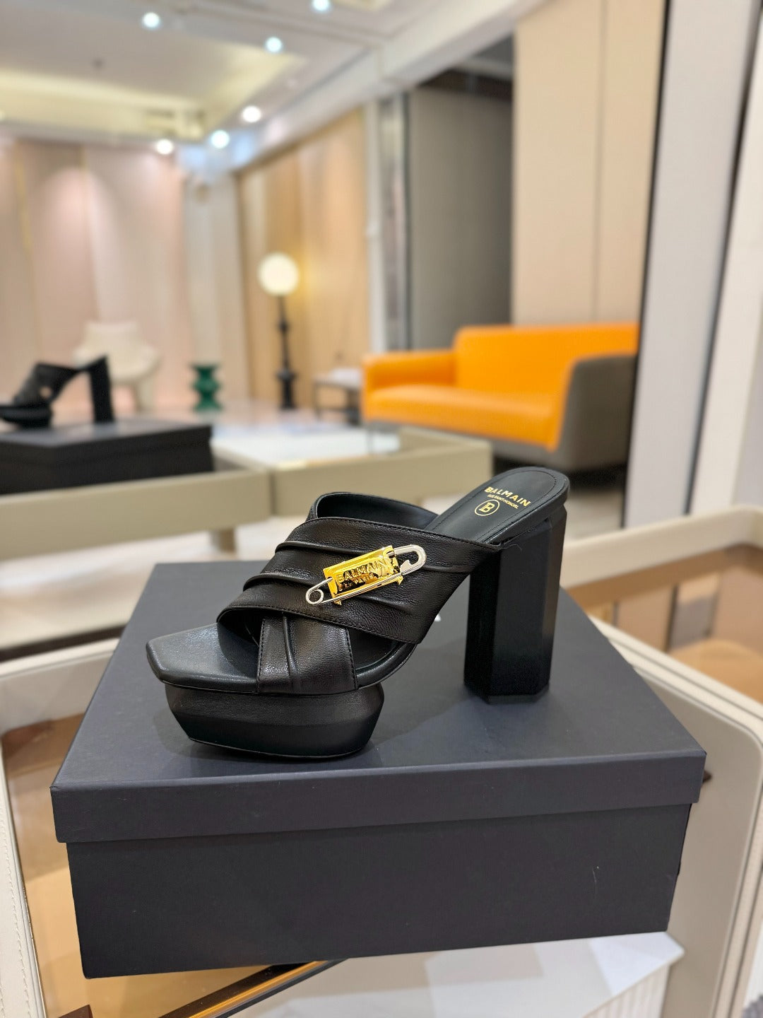 BALMAIN 25S WEDGE HEEL SANDALS 100MM IN BLACK CALFSKIN - 36