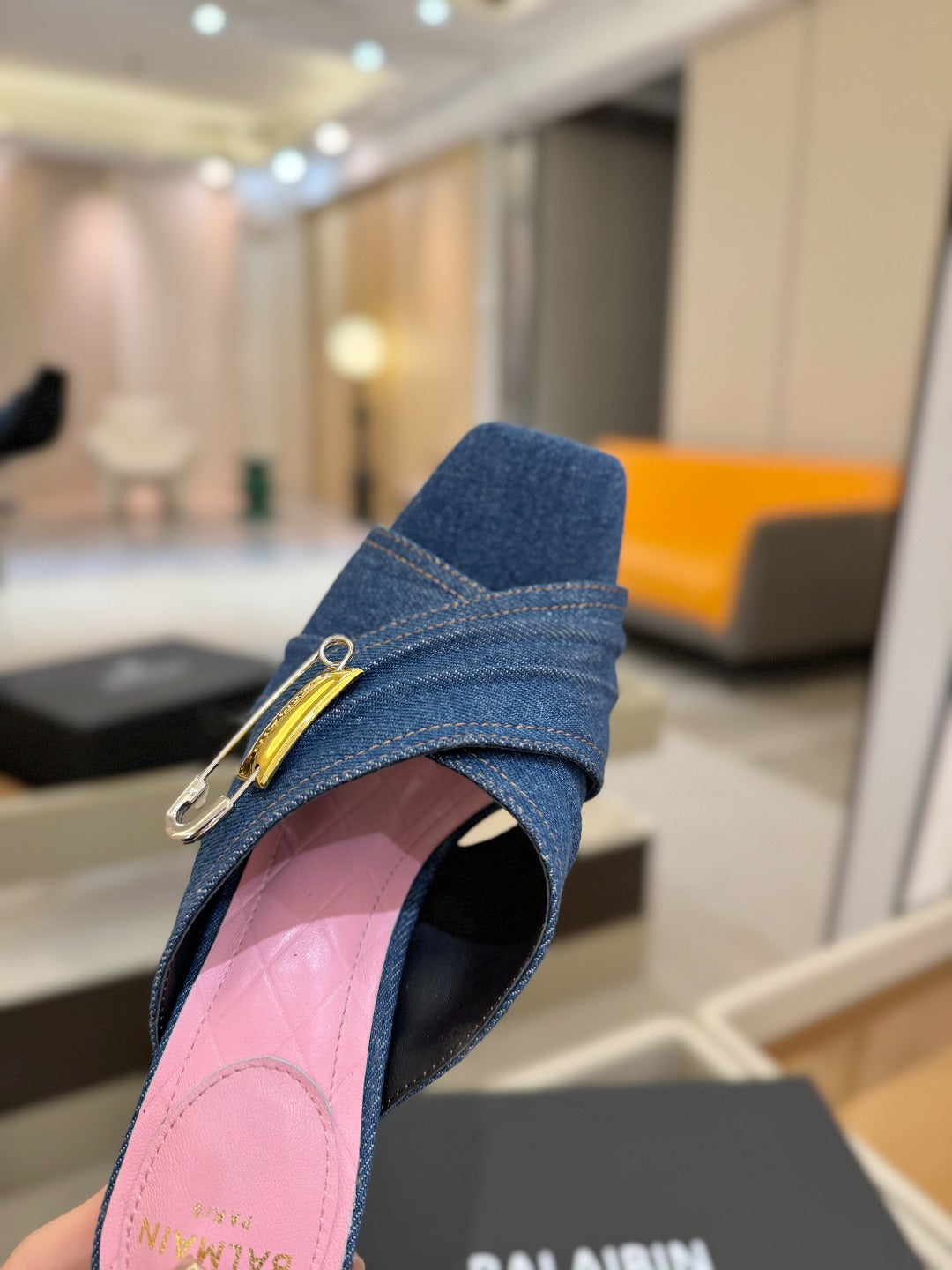 BALMAIN 25S HIGH HEEL SANDALS 95MM IN BLUE DENIM - 36