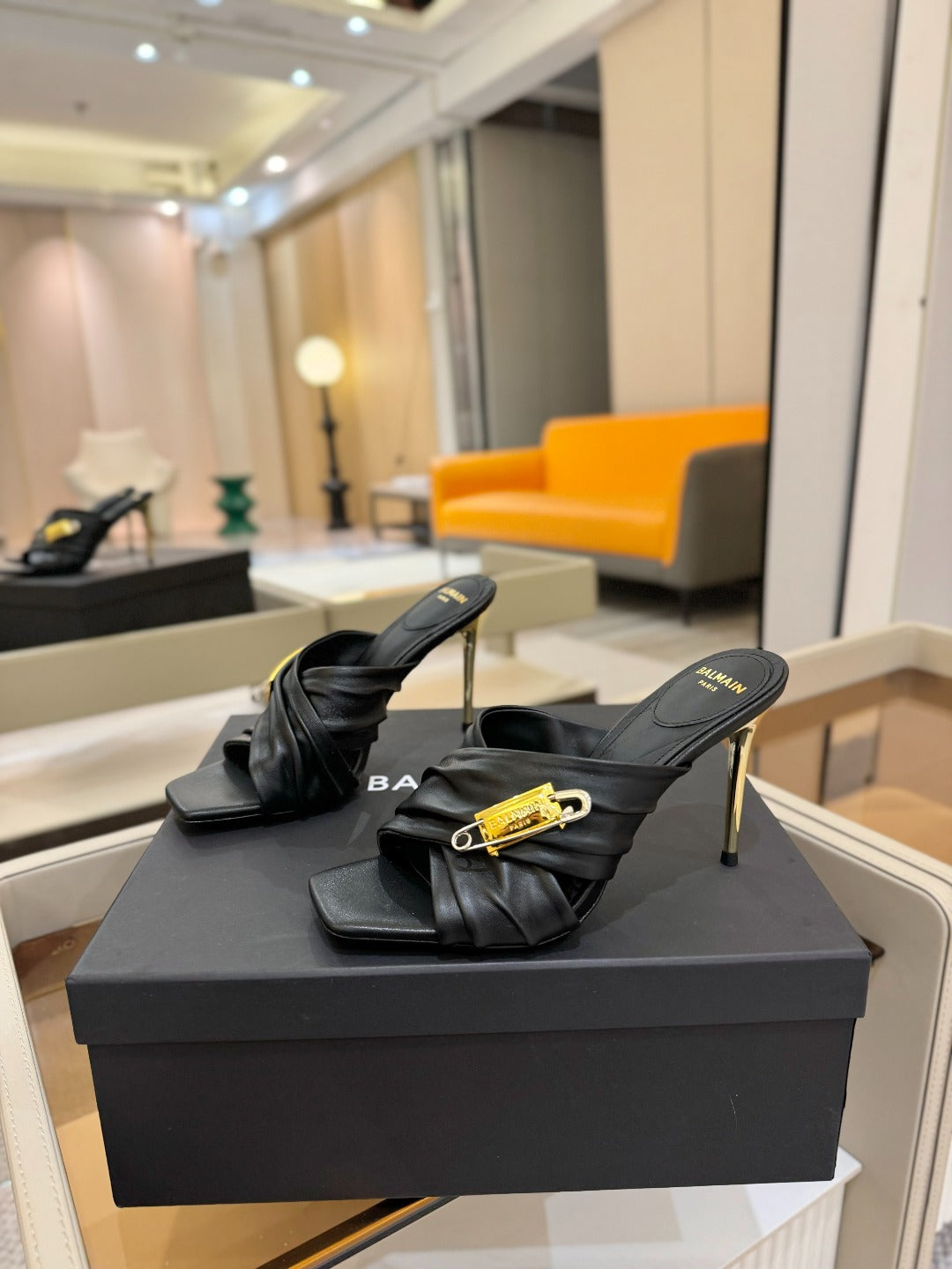 BALMAIN 25S HIGH HEEL SANDALS 95MM IN BLACK CALFSKIN - 36