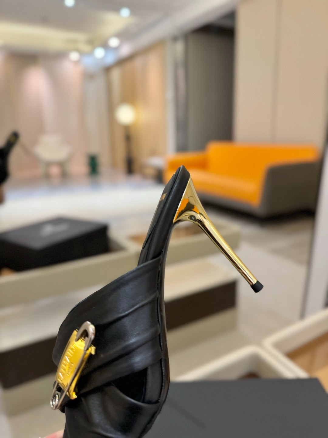 BALMAIN 25S HIGH HEEL SANDALS 95MM IN BLACK CALFSKIN - 36