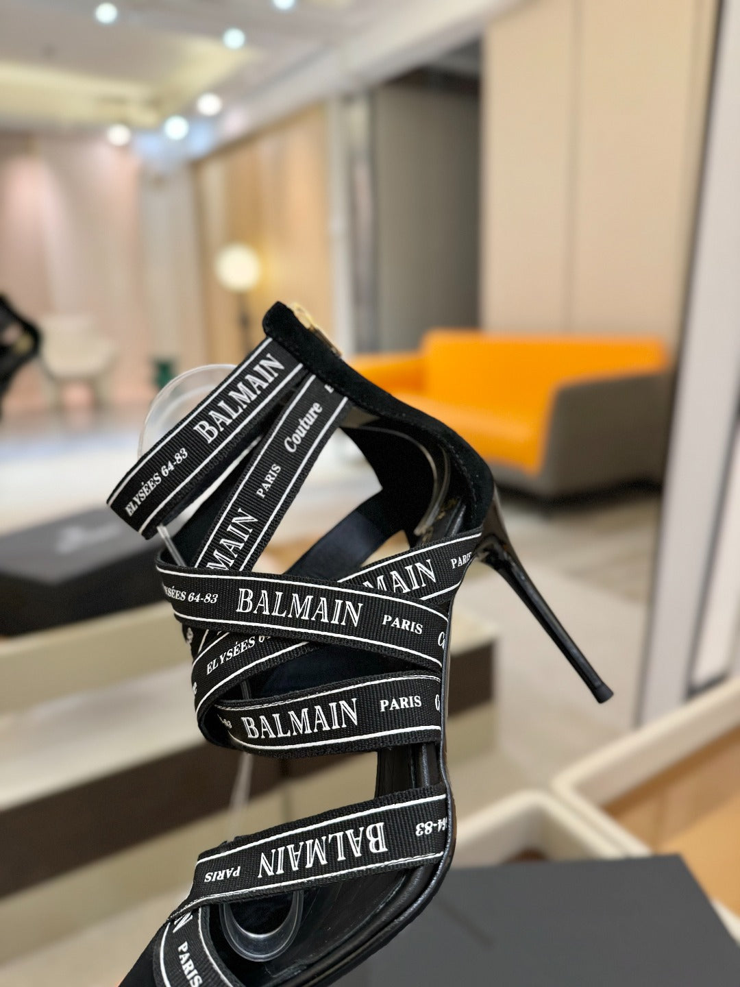 BALMAIN 25S HIGH HEELS LOGO RIBBON 95MM IN BLACK FULL SUEDE - 36