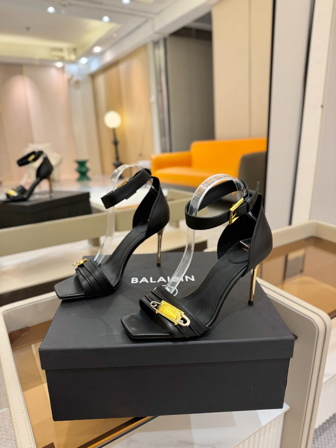 BALMAIN 25S HIGH HEELS 95MM IN BLACK CALFSKIN - 36