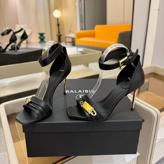 BALMAIN 25S HIGH HEELS 95MM IN BLACK CALFSKIN - 36