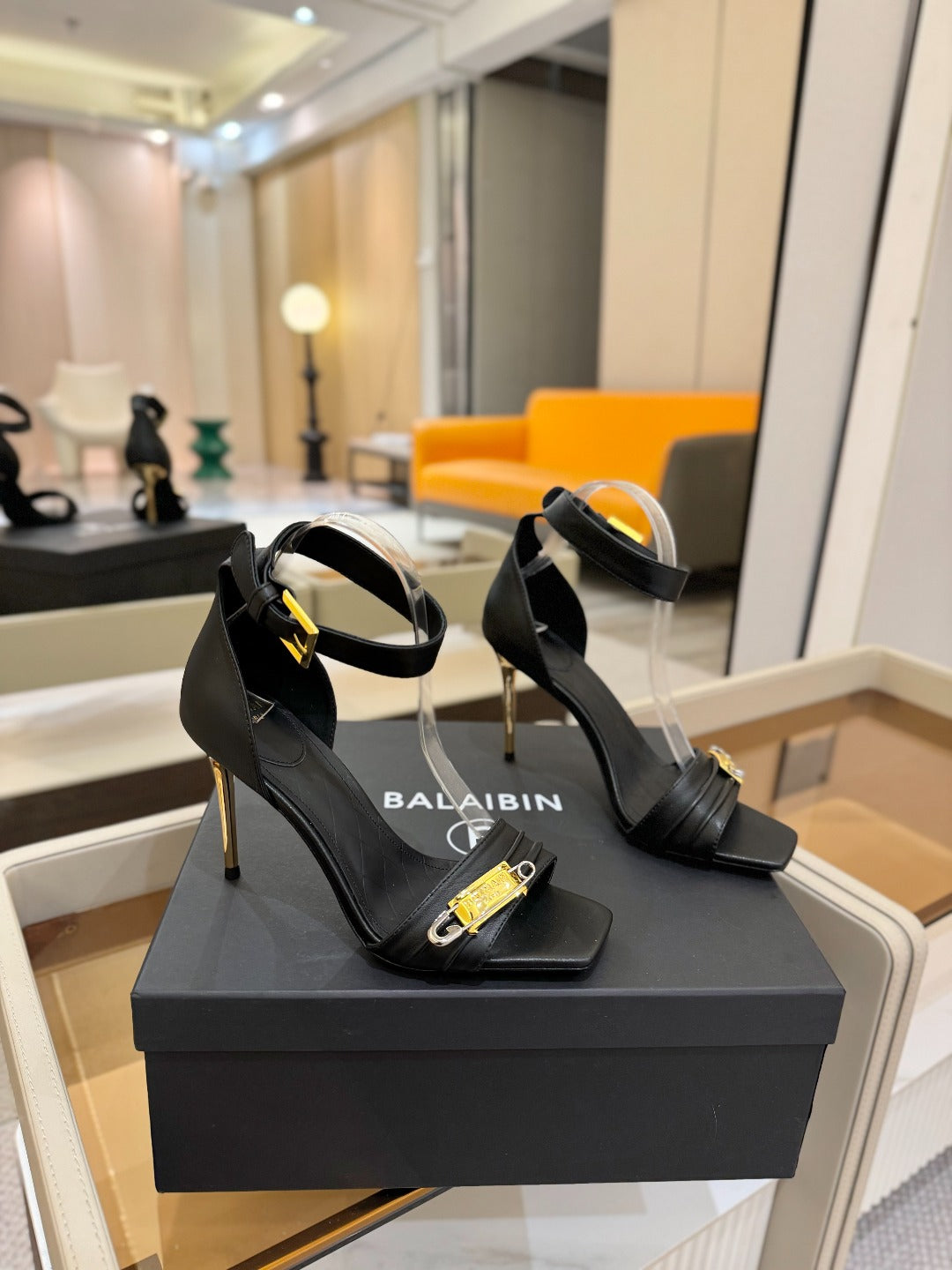 BALMAIN 25S HIGH HEELS 95MM IN BLACK CALFSKIN - 36