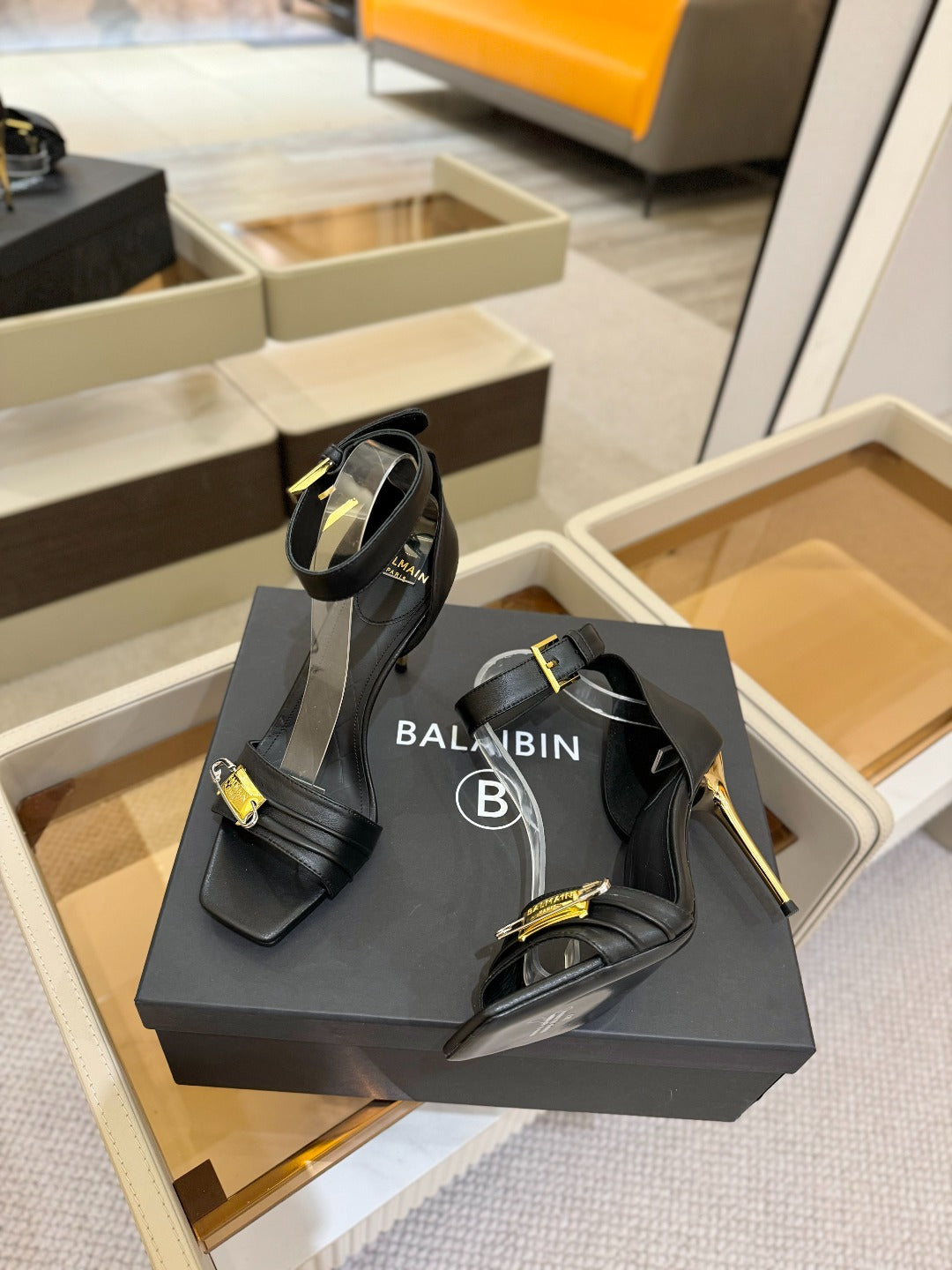 BALMAIN 25S HIGH HEELS 95MM IN BLACK CALFSKIN - 36