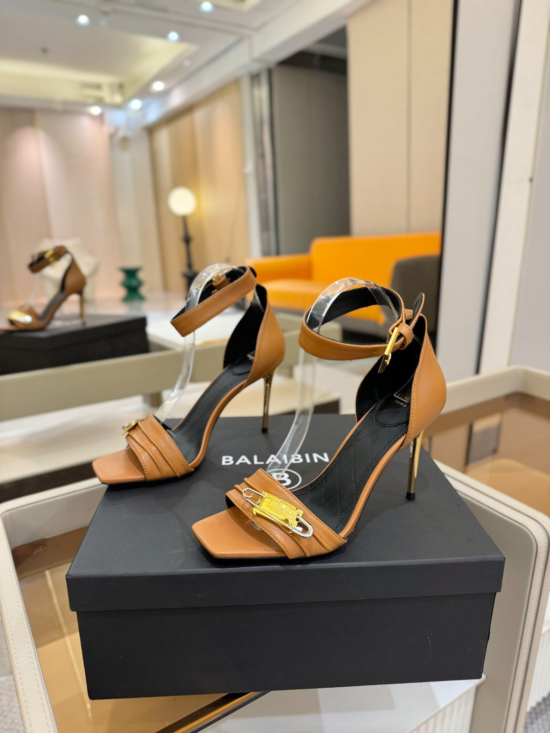 BALMAIN 25S HIGH HEELS 95MM IN BROWN CALFSKIN - 36