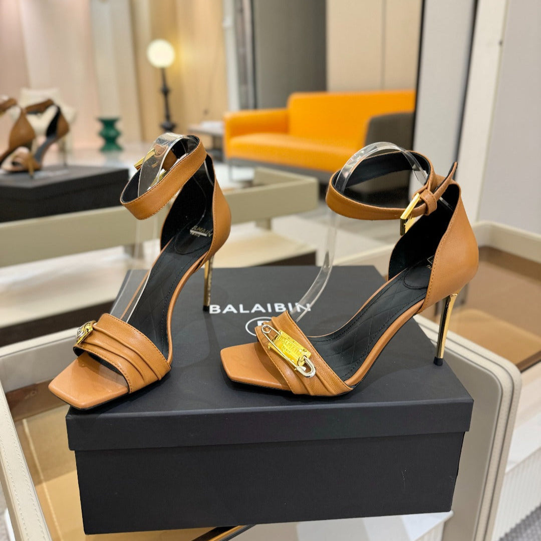BALMAIN 25S HIGH HEELS 95MM IN BROWN CALFSKIN - 36