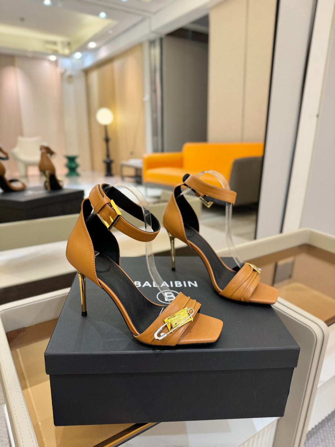BALMAIN 25S HIGH HEELS 95MM IN BROWN CALFSKIN - 36