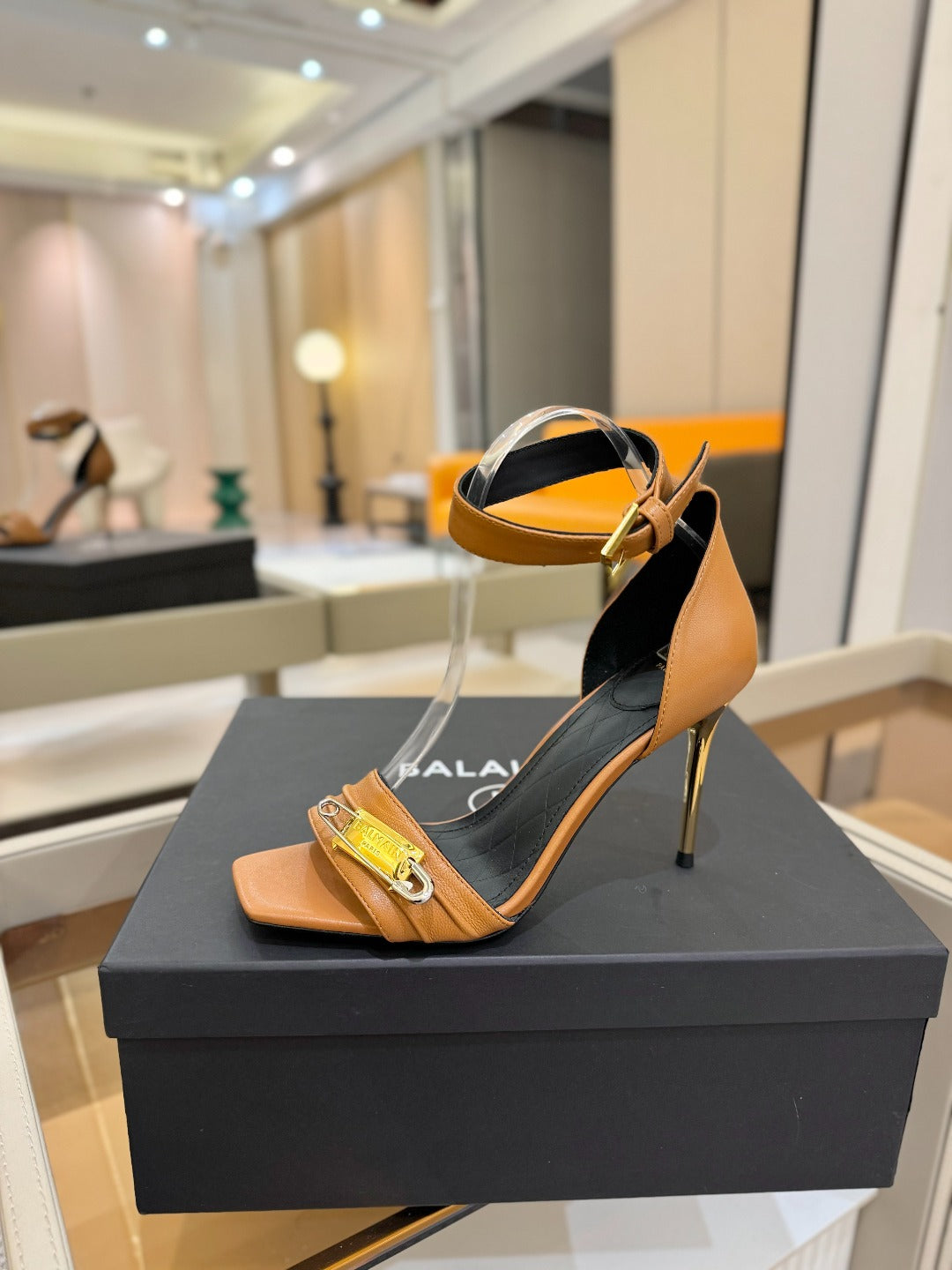 BALMAIN 25S HIGH HEELS 95MM IN BROWN CALFSKIN - 36