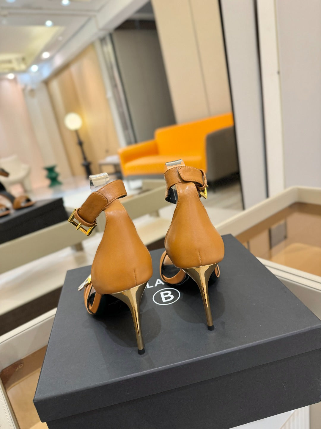 BALMAIN 25S HIGH HEELS 95MM IN BROWN CALFSKIN - 36
